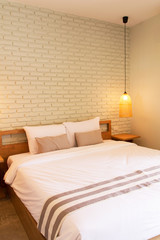 Bedroom Interior design with raw brick wall