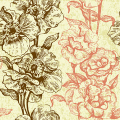 Vintage seamless floral pattern. Hand drawn illustration