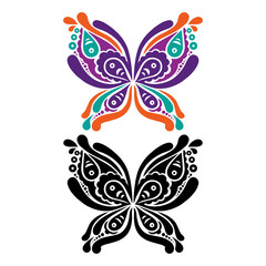 Beautiful butterfly tattoo. Artistic pattern in butterfly shape.