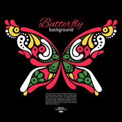 Background with beautiful butterfly. Tattoo illustration