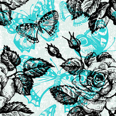 Vintage seamless floral pattern. Hand drawn illustration