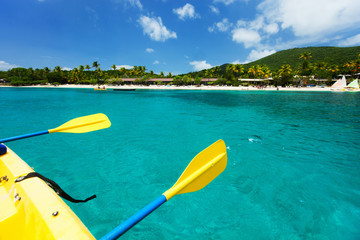 Fototapeta na wymiar Kayaking at tropical ocean