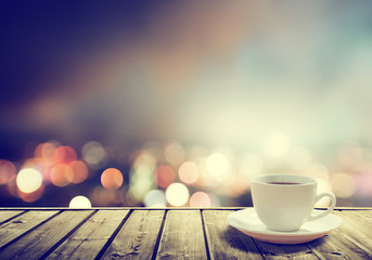 coffee on table in the night city