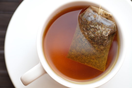 A Cup of tea with pyramid teabag