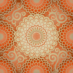 Ornamental seamless pattern with large circle flowers.