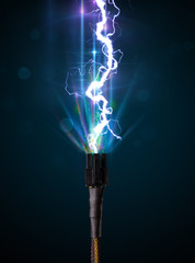 Electric cable with glowing electricity lightning