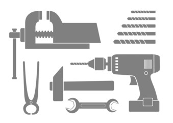 Grey tool icons on white background