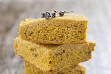cornbread with lavender, close-up