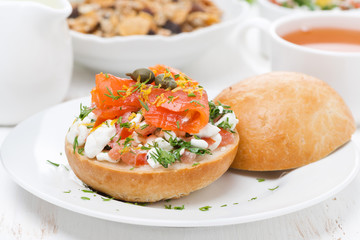 sandwich with cottage cheese, tomato and salmon for breakfast
