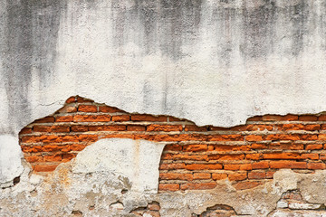 Detail of cracked concrete vintage brick wall background