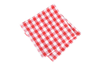 red table napkins on white background isolated