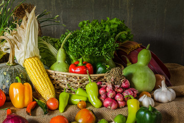 still life  Vegetables, Herbs and Fruit.