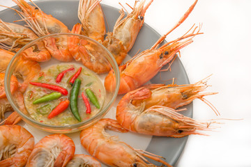 Thai Steamed shrimp with seafood sauce on dish