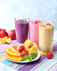 Delicious smoothie on table, close-up