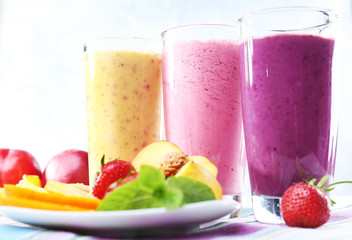 Delicious smoothie on table, close-up