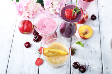 Delicious smoothie on table, close-up