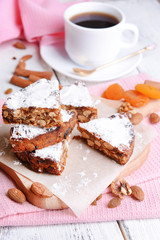 Delicious cake panforte on table close-up
