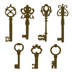 set of vintage door keys silhouette