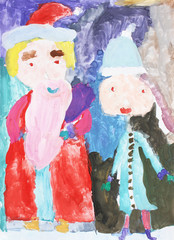 Santa Claus and Snow Maiden with gifts at Christmas