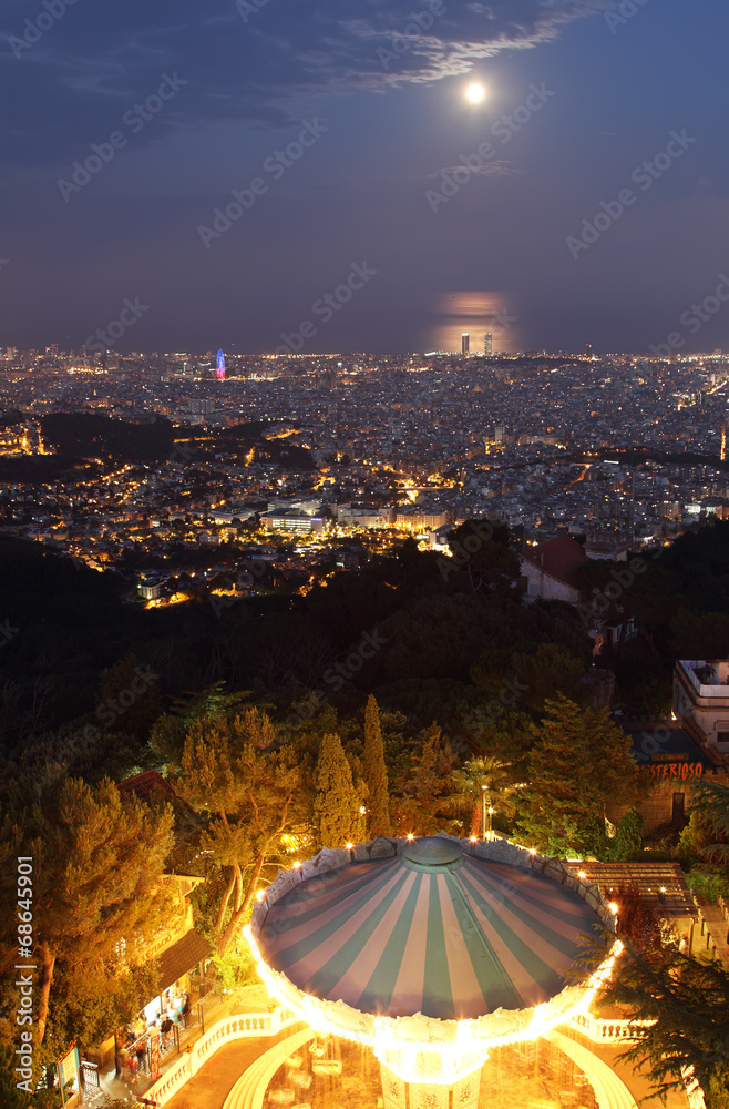 Wall mural Barcelona skyline at night