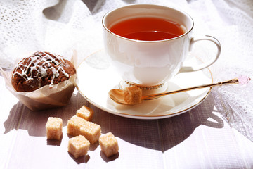 Cup of tea on table, close up