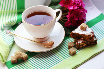 Cup of tea on table, close up