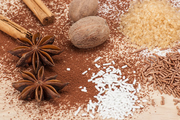 Assorted Sprinkles And Spices On Kitchen Board