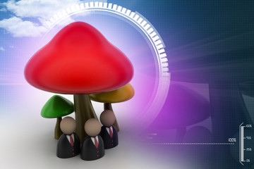 3d people under the mushrooms