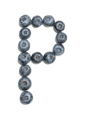 Alphabet letter P arranged from highbush blueberry isolated