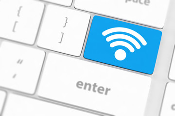 wifi concepts, with message on enter key of computer keyboard.