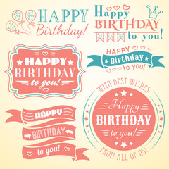Happy birthday greeting card collection in holiday design