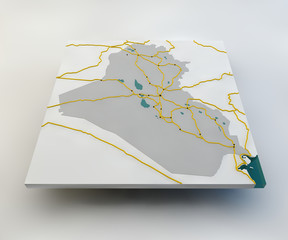 3d map of Iraq states, borders, roads and cities