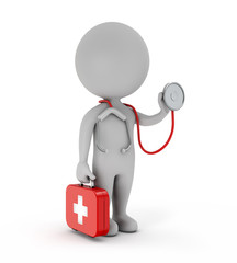 3d cute people - doctor holding stethoscope and first-aid kit