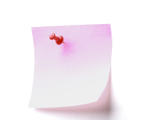 Pink paper note on white background isolated.