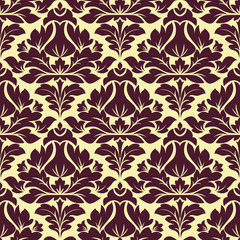 Floral seamless beige and purple damask pattern