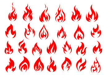 Red fire icons and pictograms set
