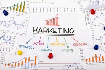 Deurstickers marketing concept with financial graph and chart © cacaroot