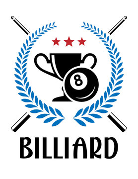 Billiard emblem with laurel wreath