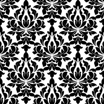 Black colored floral arabesque seamless pattern
