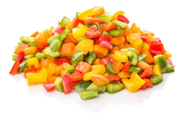 Colorful mix chopped capsicums over white background - 68655763