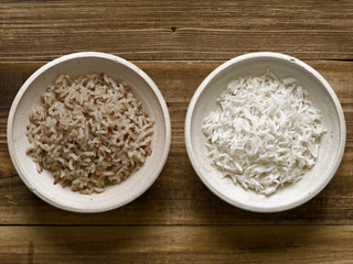 rustic cooked polished and unpolished rice
