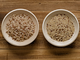 rustic cooked and uncooked unpolished brown rice