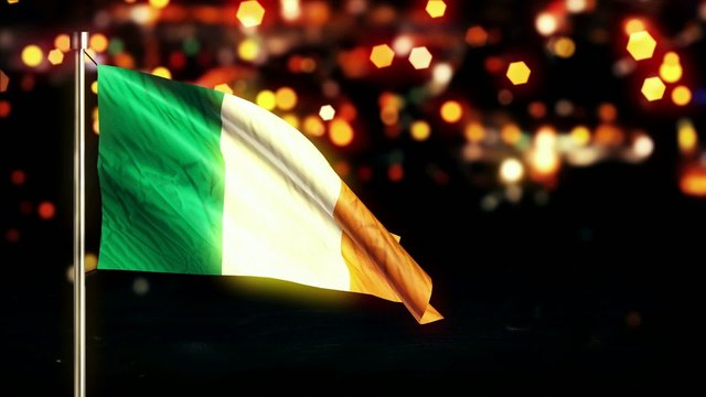 Ireland National Flag City Light Night Bokeh Loop Animation