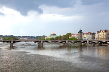 Fototapeta premium Jiraskuv bridge on Vltava river