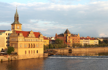 The view of Smetana Museum and rift of Vltava river in Prague