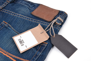price tag with barcode on  jeans