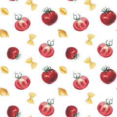 watercolor pasta and tomats pattern