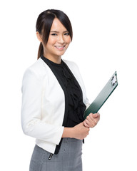 Business woman with clipboard