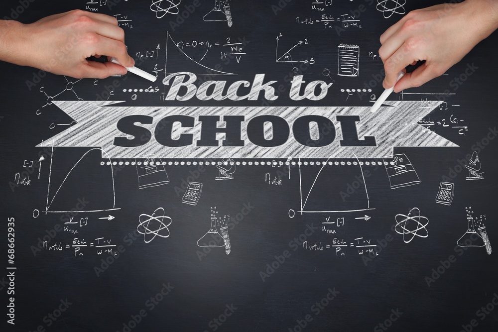 Aufkleber composite image of multiple hands writing with chalk