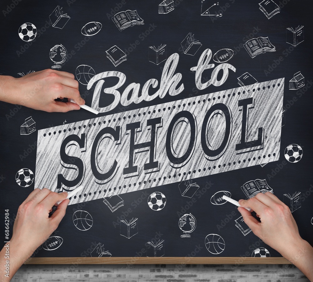 Poster Composite image of multiple hands writing with chalk